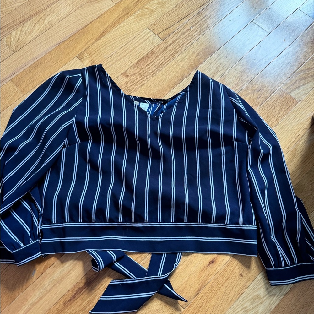 striped navy shirt size s with tie back